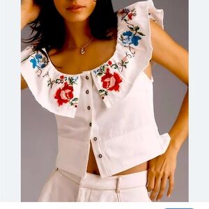 Pilcro embellished ruffle collar top. Size XL. White